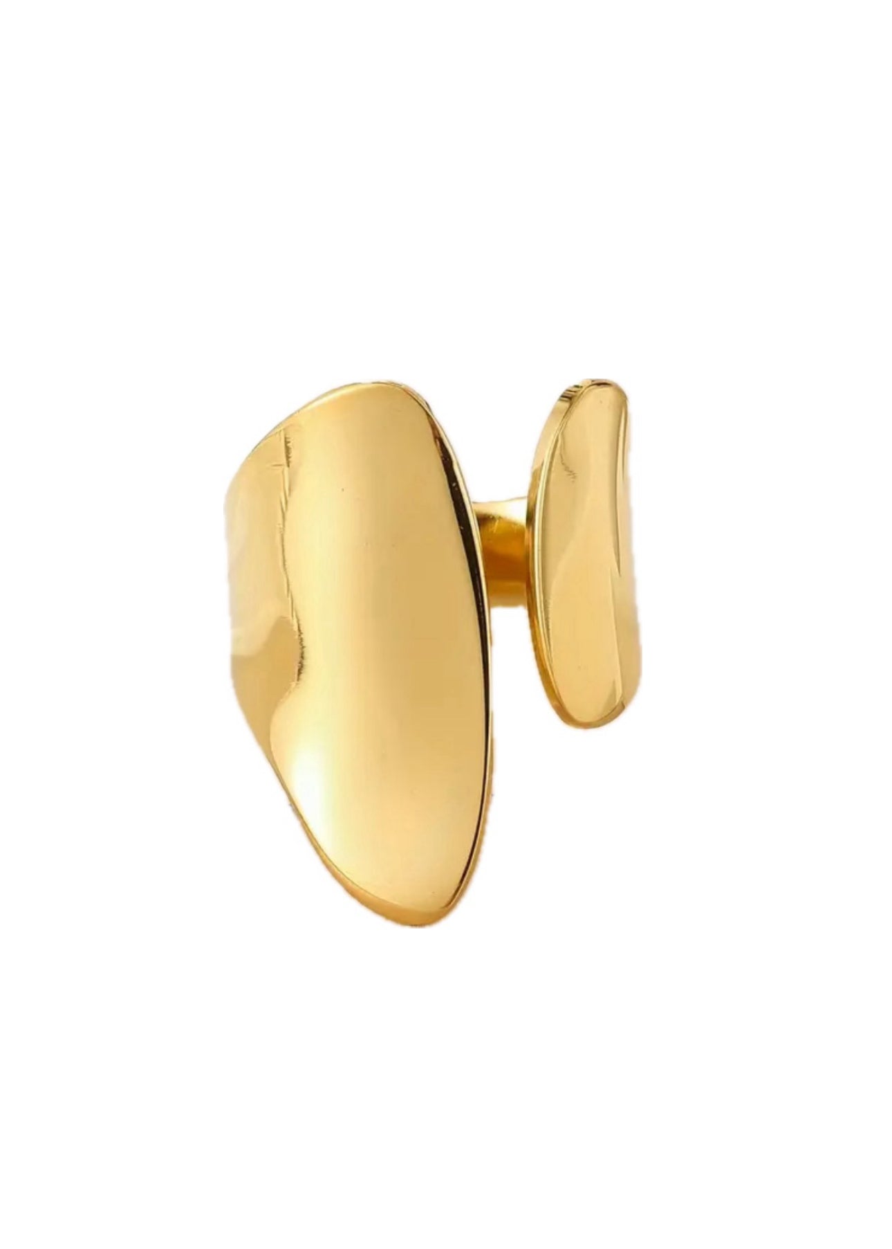 The Sloane Ring by ÈRE, featuring a sleek and modern asymmetrical design. This adjustable gold ring is elegantly crafted with 18k gold plating, showcasing its chunky style.