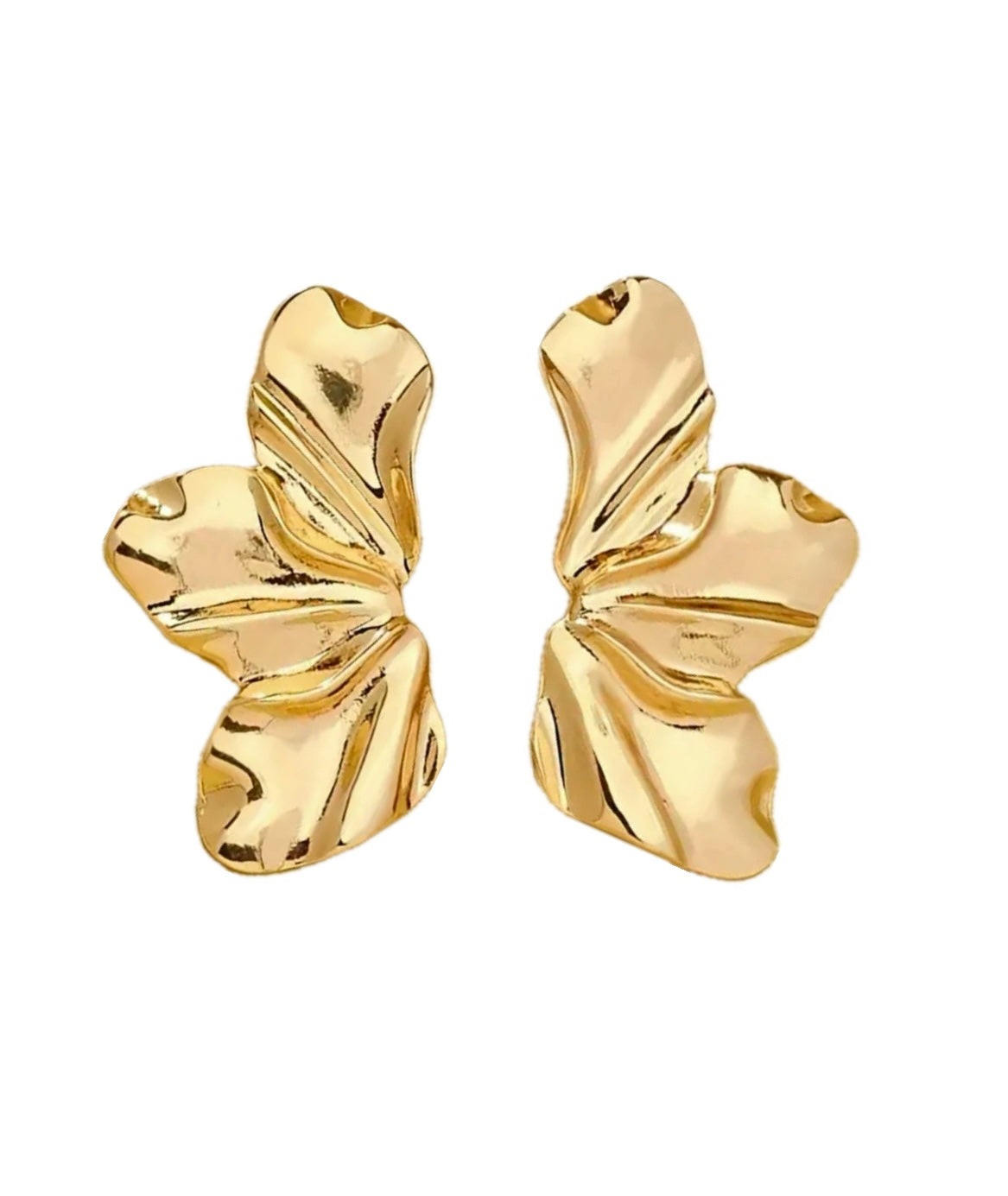 Faye Earrings by ÈRE, a pair of stylish floral statement earrings featuring a unique petal design in 18k gold plating.